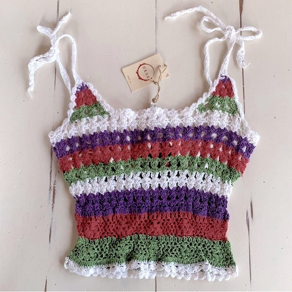 Raga Anthropologie Mardi Gras Crochet Crop Tank Top Green, Purple, White, Red | Poshmark