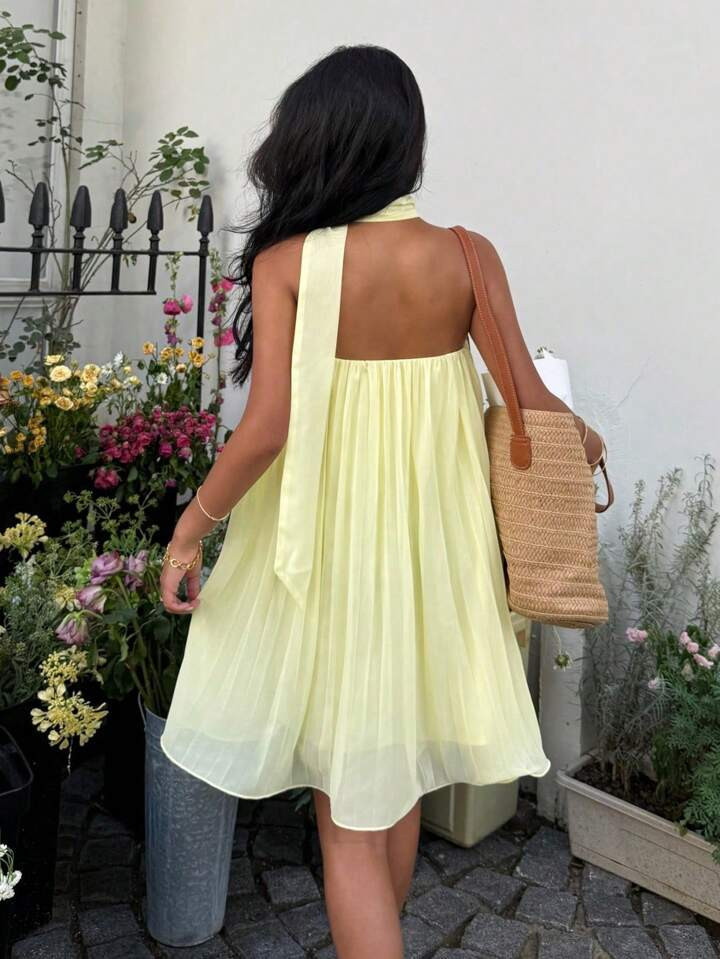 Sunnyshic Solid Color Ruched Bandeau A-Line Mini Dress | SHEIN