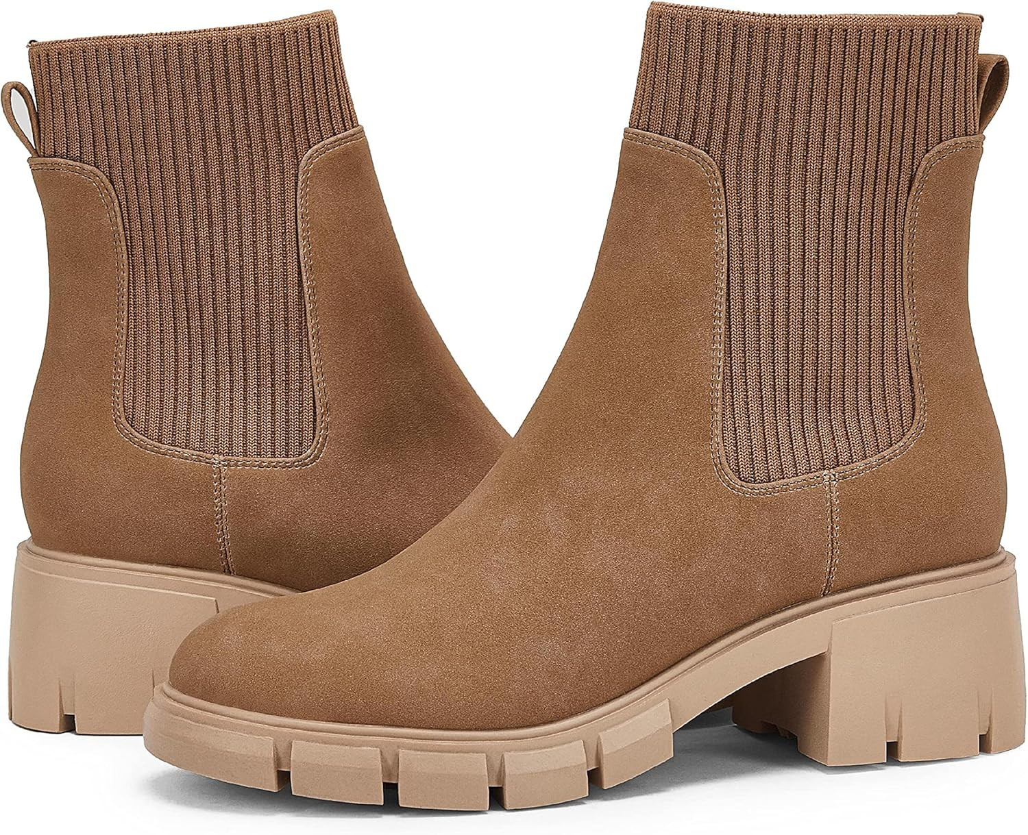 Womens Lug Sole Platform Ankle Boots Elastic Chunky Block Heel Non-Slip Combat Comfortable Chelse... | Amazon (US)