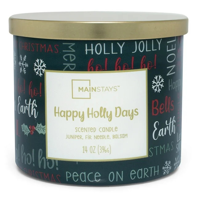 Mainstays 14oz 3-Wick Jar Candle, Happy Holly Days | Walmart (US)