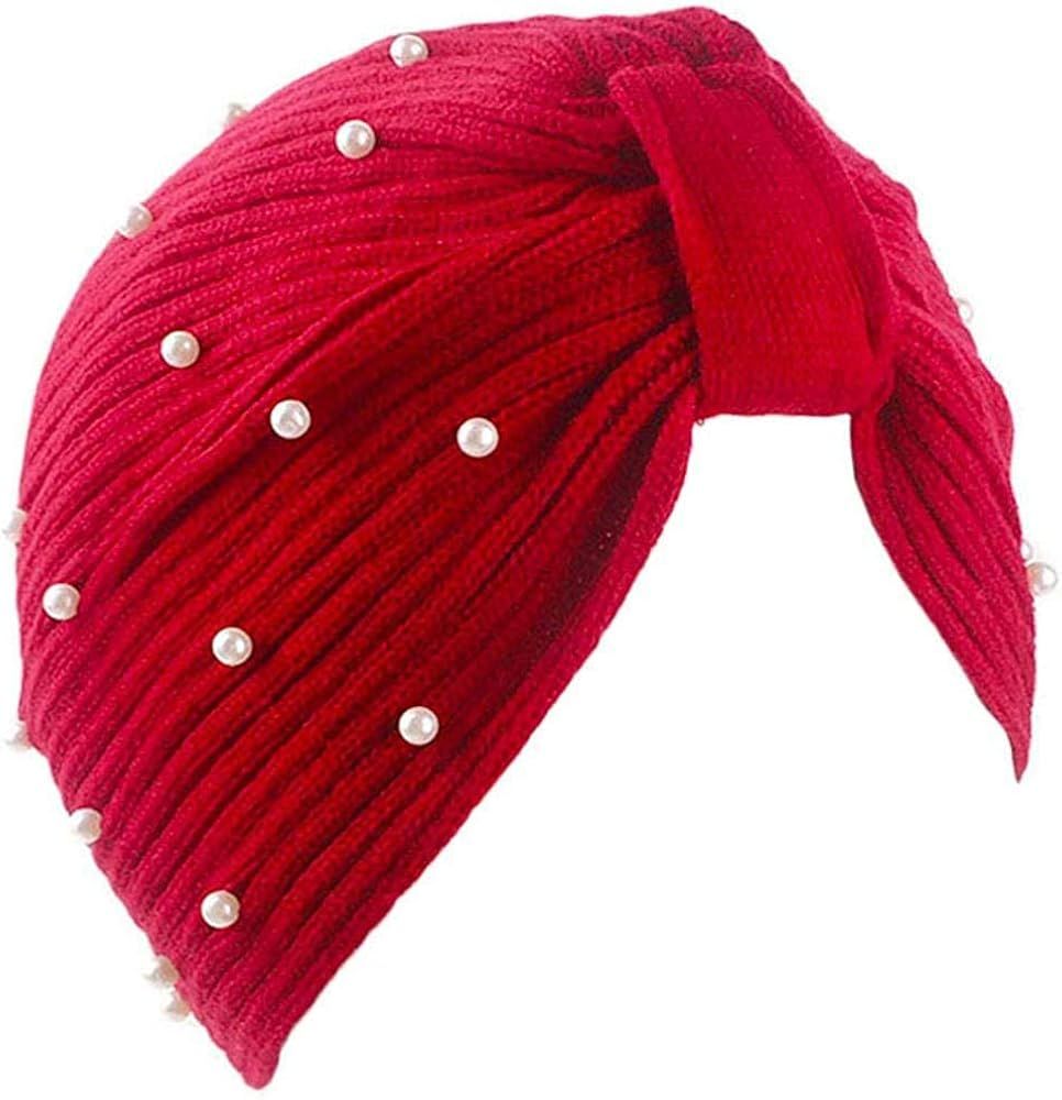 Women Girls Knitted Hat Knitting Wool Turban Head Wrap Headband Cross Twist Arab Hair Wrap Pearl ... | Amazon (US)