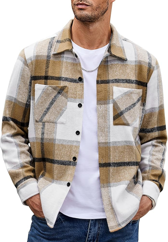 COOFANDY Men's Flannel Shirts Casual Button Down Plaid Shirt Jacket Long Sleeve Fleece Shacket wi... | Amazon (US)