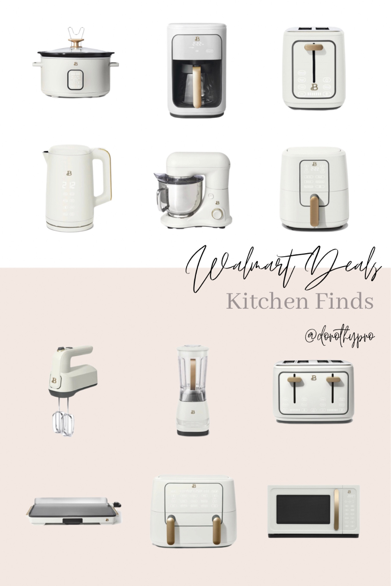 Beautiful kitchen appliances on sale at Walmart! Love the white & gold design on these air fryers, toasters, microwaves, blenders, coffee makers, juicers, etc! Most of them are on sale for Walmart deal days!! 

#LTKFindsUnder50 #LTKGiftGuide #LTKHome
