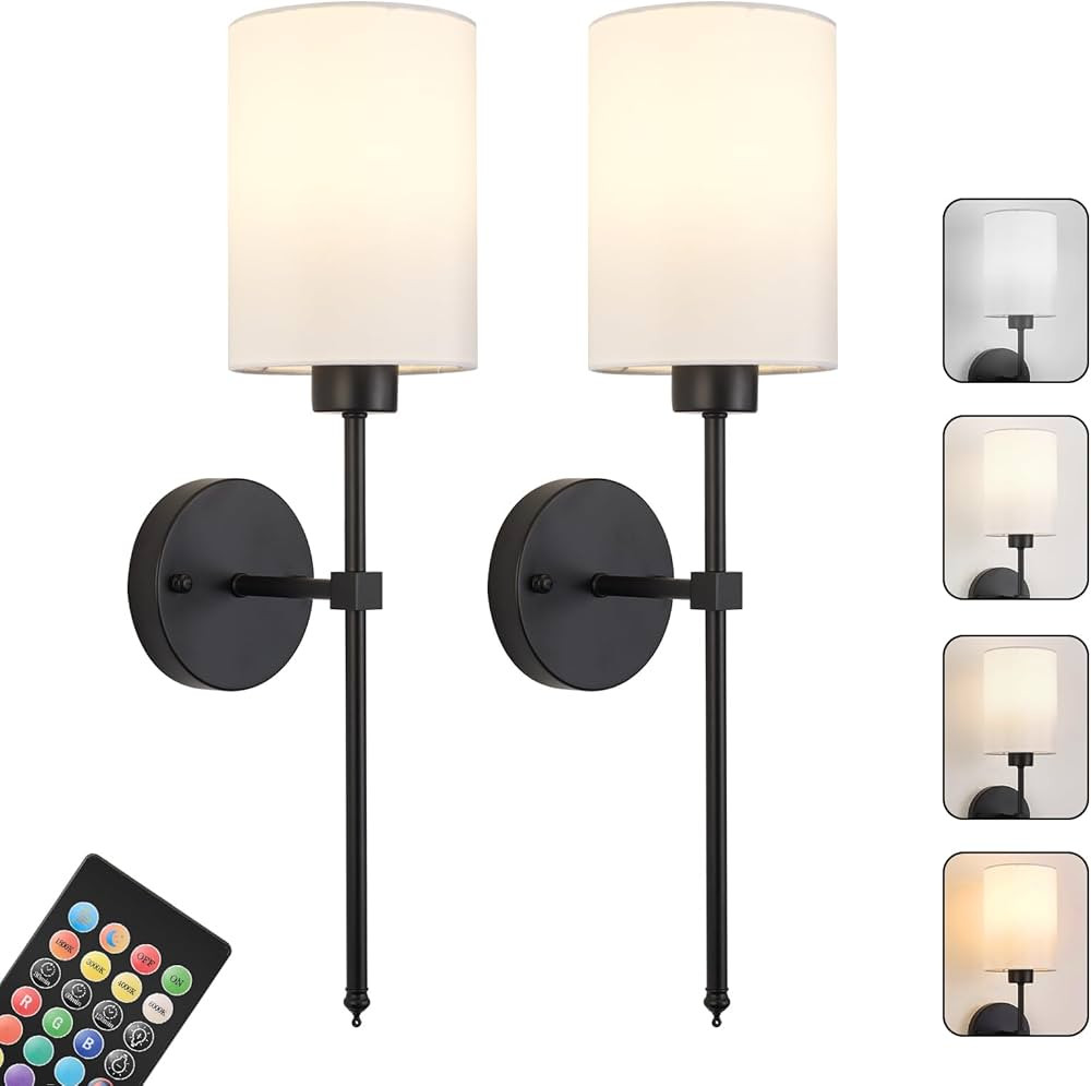 Battery Operated Wall Sconces Set of Two,Wireless Rechargeable Wall Light With Remote Control, Di... | Amazon (US)