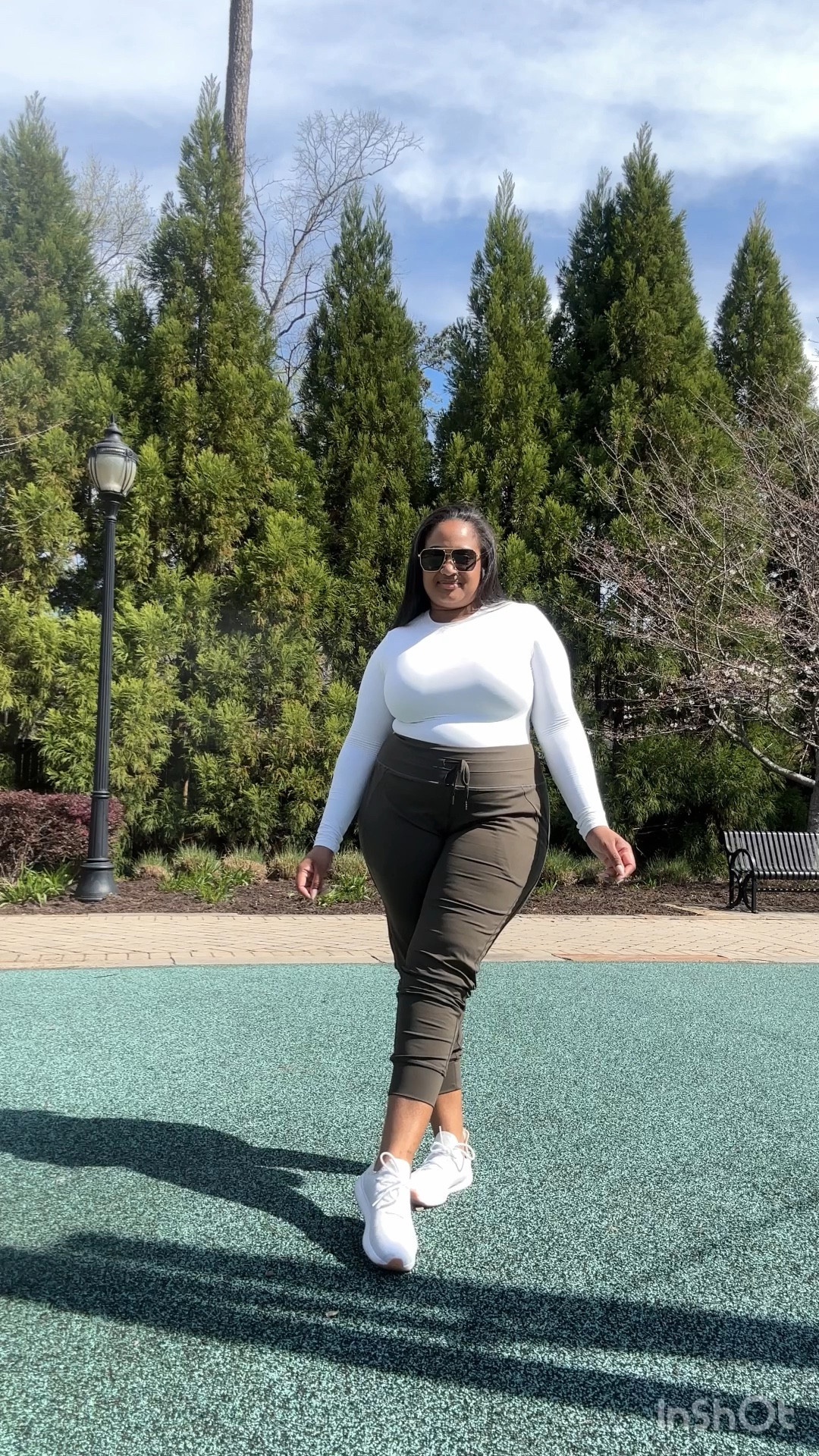 Regular stats:
Size 14
5’4”
205 lbs

Bodysuit: XL  
Joggers: XL
Shoes: TTS 

#LTKplussize #LTKmidsize #LTKfindsunder50