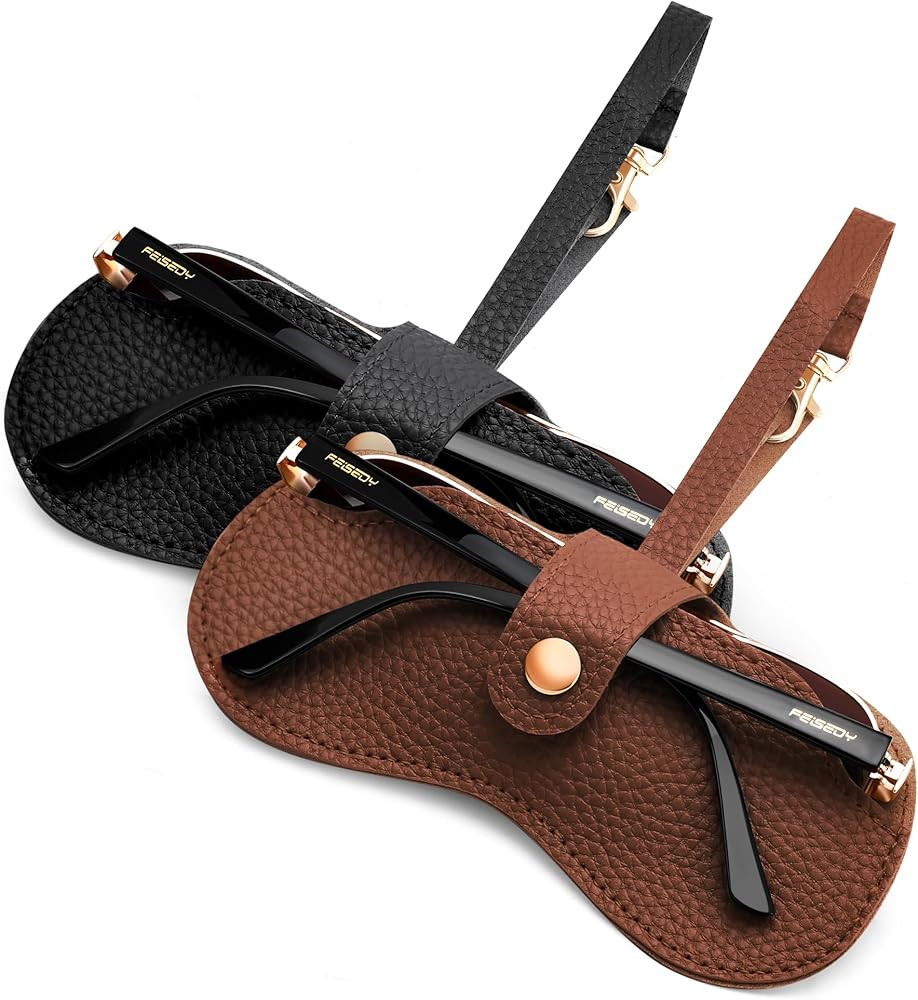 FEISEDY 2Pack Soft Leather Sunglass Case-Slim Portable Glasses Holder with Button-Closure Wrist S... | Amazon (US)