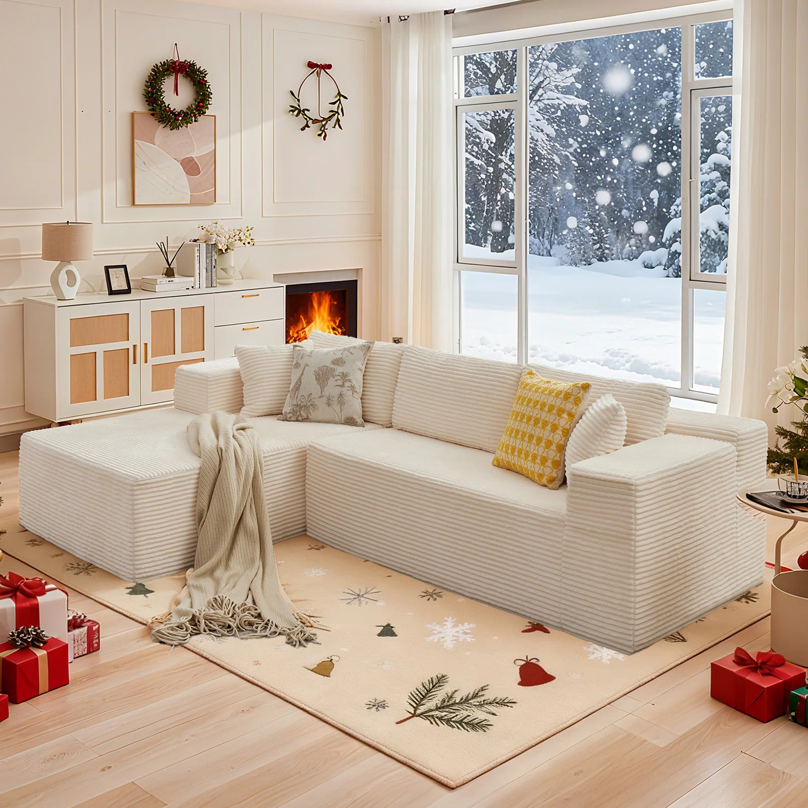 Modern No Assembly Required Upholstery Corduroy Modular Sectional Couch Sofa with L-Shape Chaise ... | Wayfair North America