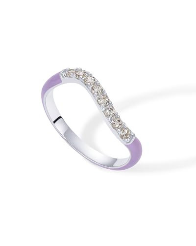 PAVOI Rhodium Plated Wavy Stackable Ring | Colored Enamel and Cubic Zirconia Rings | Purple Enamel Eternity Bands for Women | Size 5 | Amazon (US)