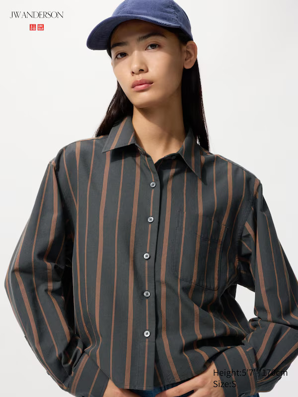 Oxford Boxy Cropped Shirt | Striped | UNIQLO (US)