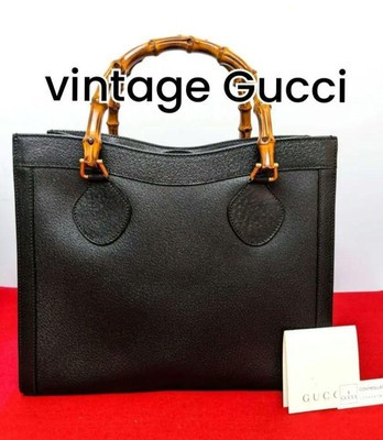 Authentic GUCCI Logo Bamboo Tote Hand Bag Leather Black Italy 34.5*28*13* GC | eBay US