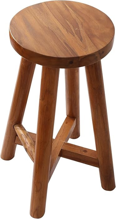 Bar Stool with Round Seat for Kitchen Island Counter, Solid Teak Wood Barstool in Espresso Finish... | Amazon (US)