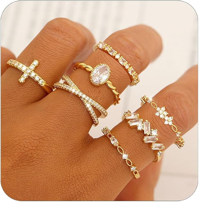 TOSMGY Gold Silver Rings For Women Non Tarnish Gold Plated Stackable Rings Wedding Engagement Ban... | Amazon (US)