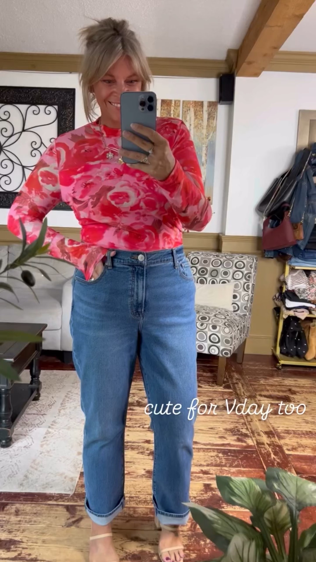 cute for Vday too- this mesh floral top size xl; jeans size 14

#LTKootd #LTKMidsize #LTKSeasonal