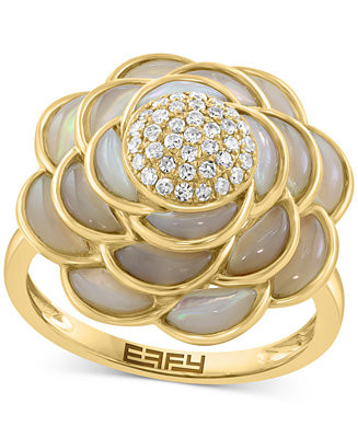 EFFY® Mother of Pearl & Diamond (1/5 ct. t.w.) Flower Statement Ring in 14k Gold - Macy's | Macy's