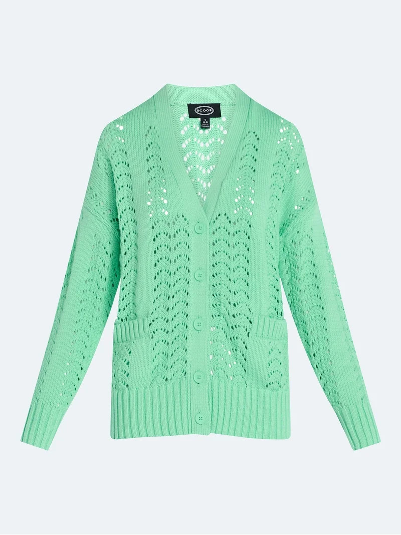 Scoop Women’s V Neck Sweater Cardigan, Midweight, Sizes XS-4X | Walmart (US)