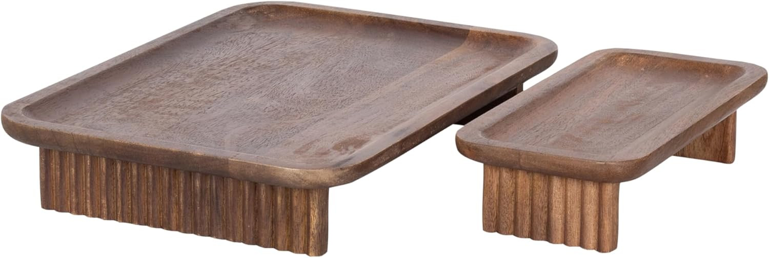 Kate and Laurel Risecroft Modern Two-Piece Ribbed Elevated Tray Set, 2 Piece Set, Walnut Brown, M... | Amazon (US)