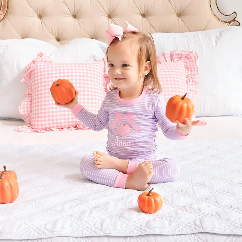 Pumpkin Bow Lavender Stripe Pajamas | Classic Whimsy
