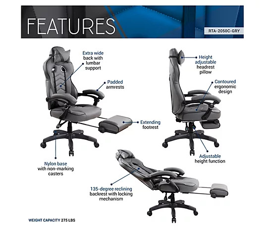 Techni Mobili Executive Reclining Gaming Chair W/Footrest - QVC.com | QVC