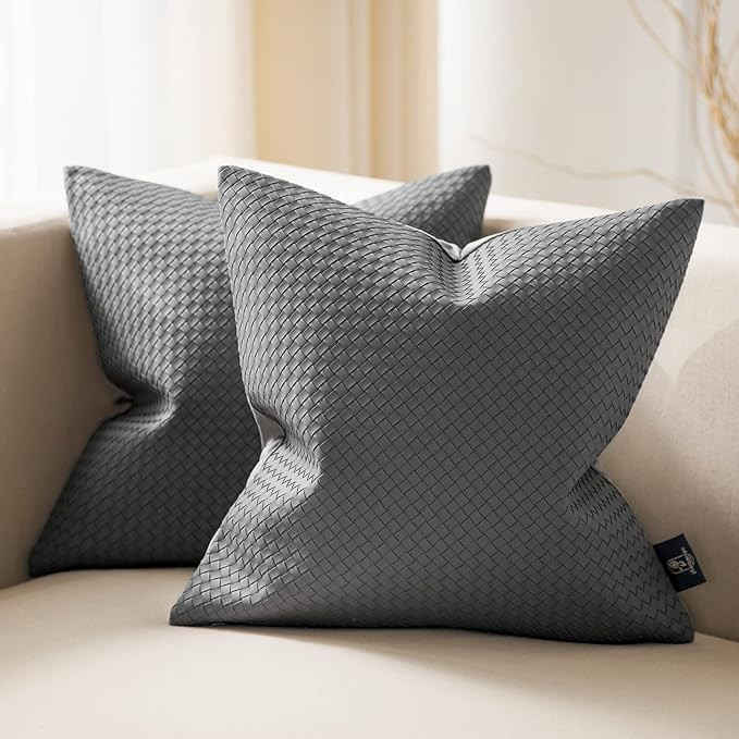 Phantoscope Pack of 2 Faux Leather Pillow Covers - Woven Leather Throw Pillows - Modern Outdoor F... | Amazon (US)