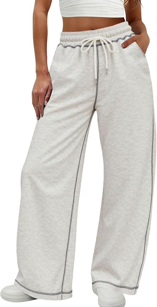 Bankeng Womens Wide Leg Casual Pants Elastic High Waisted Baggy Lounge Pants Athletic Sweatpants ... | Amazon (US)