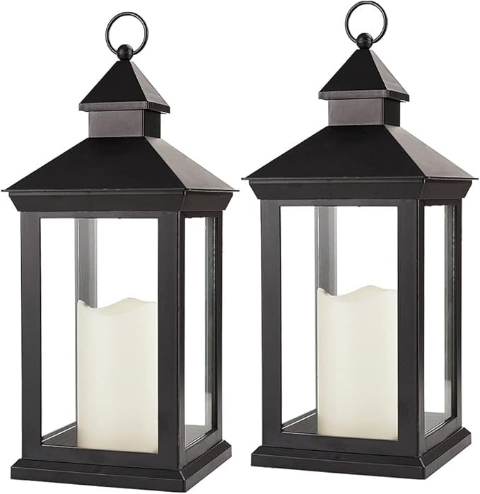 Bright Zeal 2-Pack 14" Black Waterproof Outdoor Lanterns with Flameless Candles and Timer - Outdo... | Amazon (US)