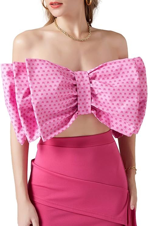 LYANER Women’s Sexy Layer Bow Tie Tube Crop Top Sleeveless Strapless Print Party Fluffy Tank To... | Amazon (US)