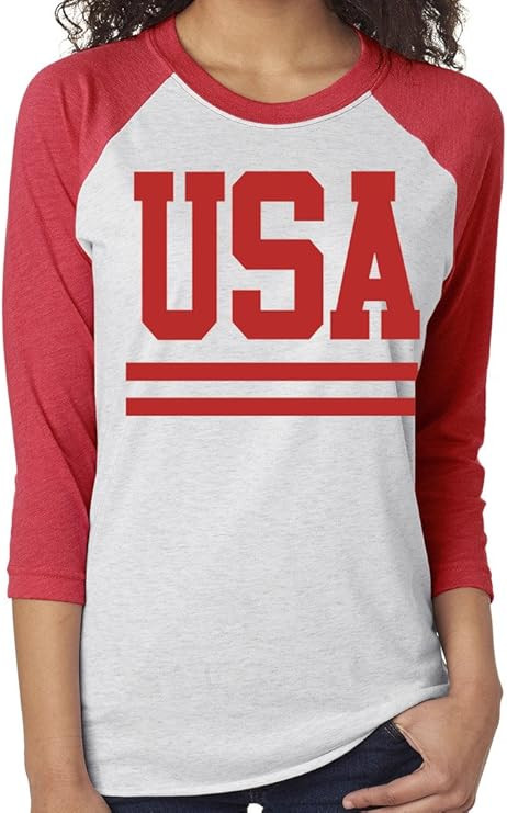 SoRock USA with Stripes 3/4 Sleeve Tri Blend Raglan Tshirt Red w/White (Runs Big) | Amazon (US)