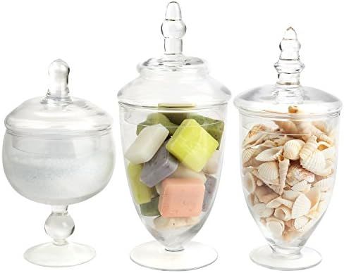 Mantello Decor Glass Apothecary Jars (Clear, Small, Set of 3) | Amazon (US)
