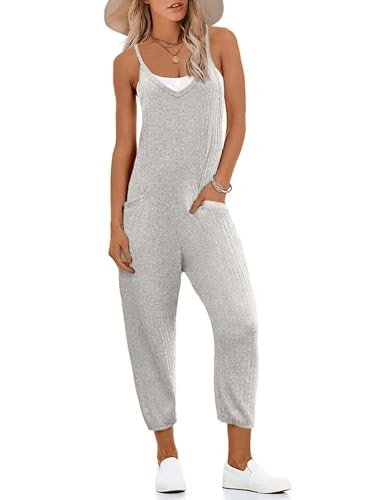 Ekouaer Jumpsuits for Women Sleeveless Spaghetti Strap Ribbed Overall Jumpsuit V Neck Summer Romp... | Amazon (US)