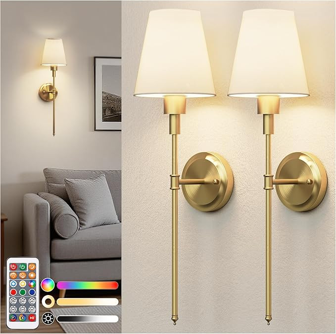DORESshop Battery Operated Wall Sconce Set of 2, Wireless Wall Light Easy to Install, 15 Color Re... | Amazon (US)