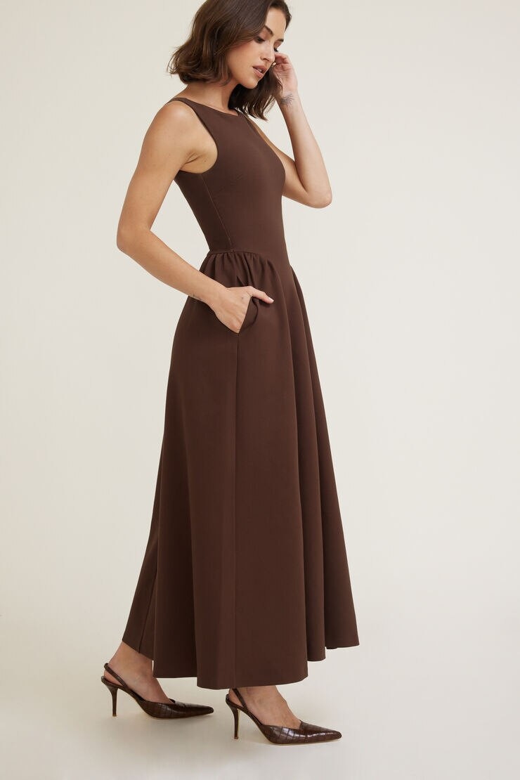 Iris Flared Ponte Maxi Dress | Dynamite Clothing