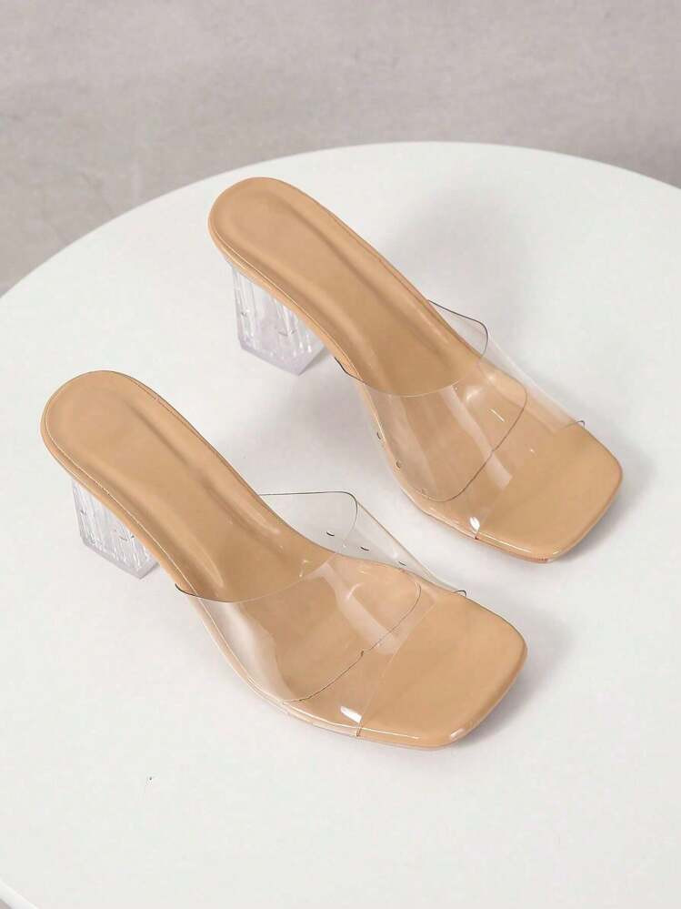 Women's Transparent Thick-Heel Sandals, French Style Chunky Heel High Heels, Non-Fatiguing Fashio... | SHEIN