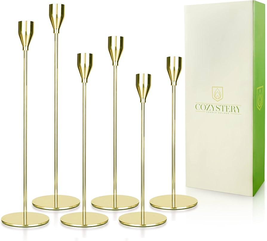 Gold Candle Holders Set of 6, Gold Candlestick Holders with 3 Different Sizes, Great for Home Dec... | Amazon (US)