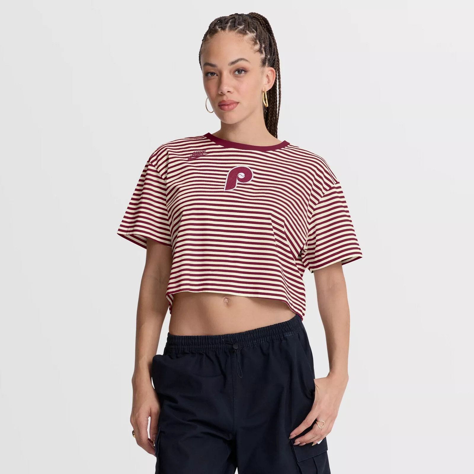 Women's Nike Burgundy/Cream Philadelphia Phillies Cooperstown Collection Striped Cropped T-Shirt, Size: XS, Med Re | Kohl's