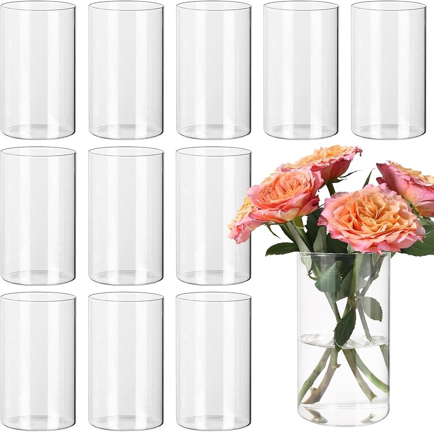 12pcs Clear Cylinder Vases for Centerpieces, Glass Flower Vases for Wedding Decorations and Home ... | Amazon (US)