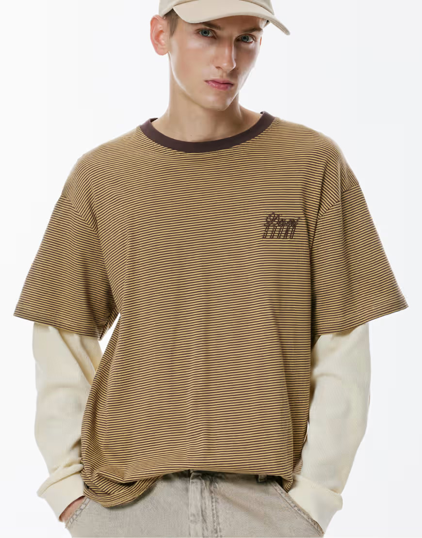 Pull&Bear Double-sleeve striped t-shirt in brown | ASOS (Global)