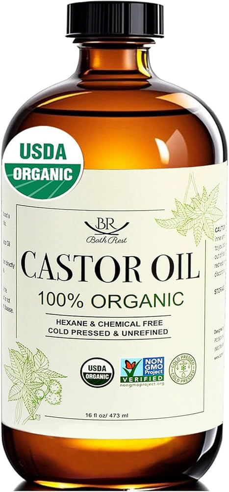 Castor Oil Organic Cold Pressed Unrefined Glass Bottle 100% Pure for Hair Growth Eyelashes Brows ... | Amazon (US)