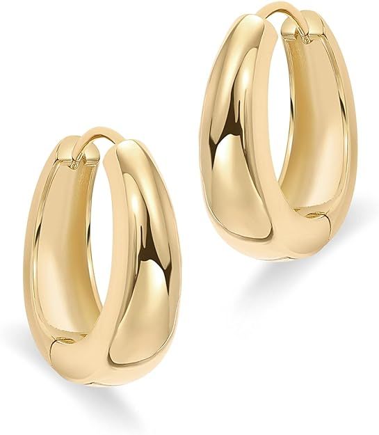 PAVOI 14K Gold Plated Sterling Silver Post Small Chunky Hoops Earrings | Thick Lightweight Gold H... | Amazon (US)