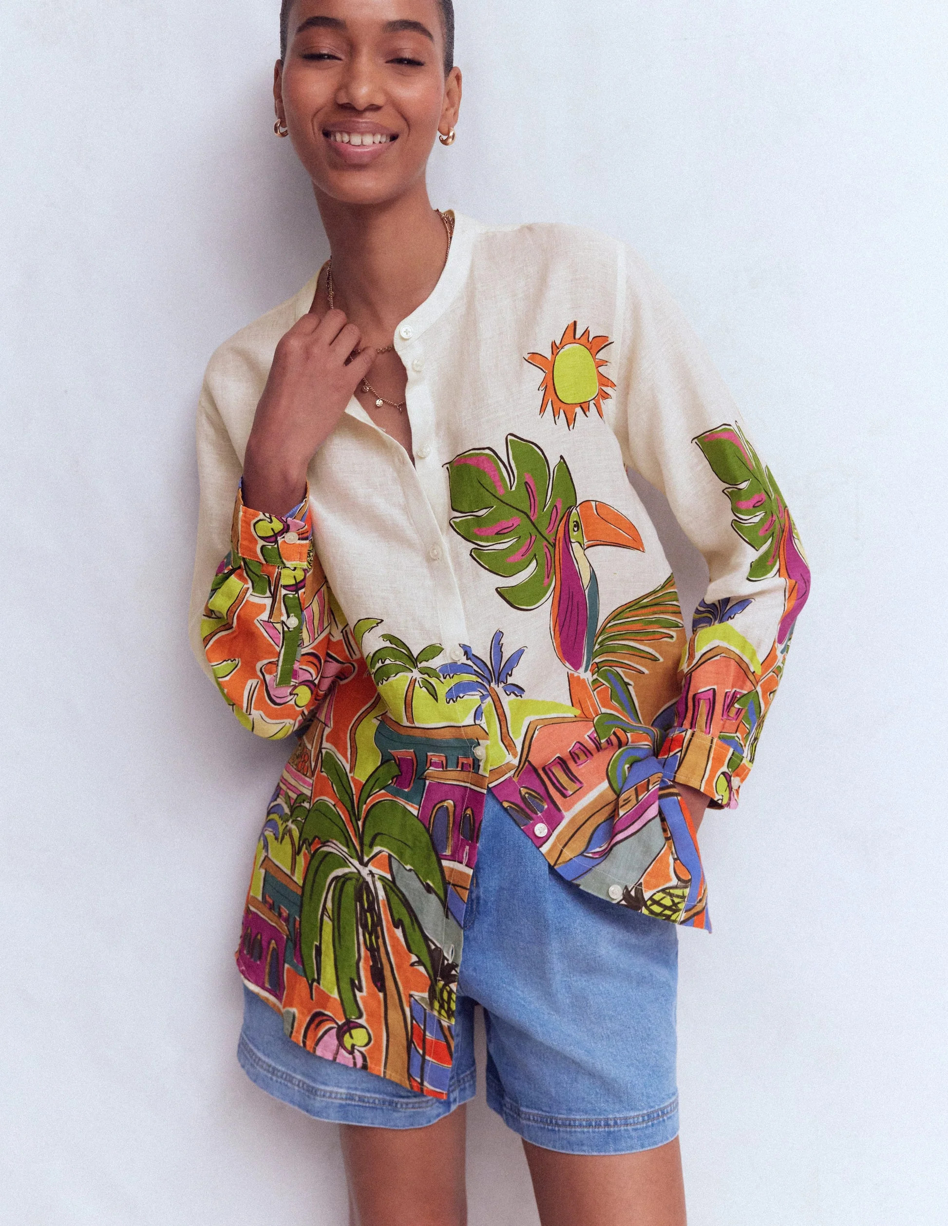 Longline Linen Shirt-Multi, Tropical Village | Boden (US)