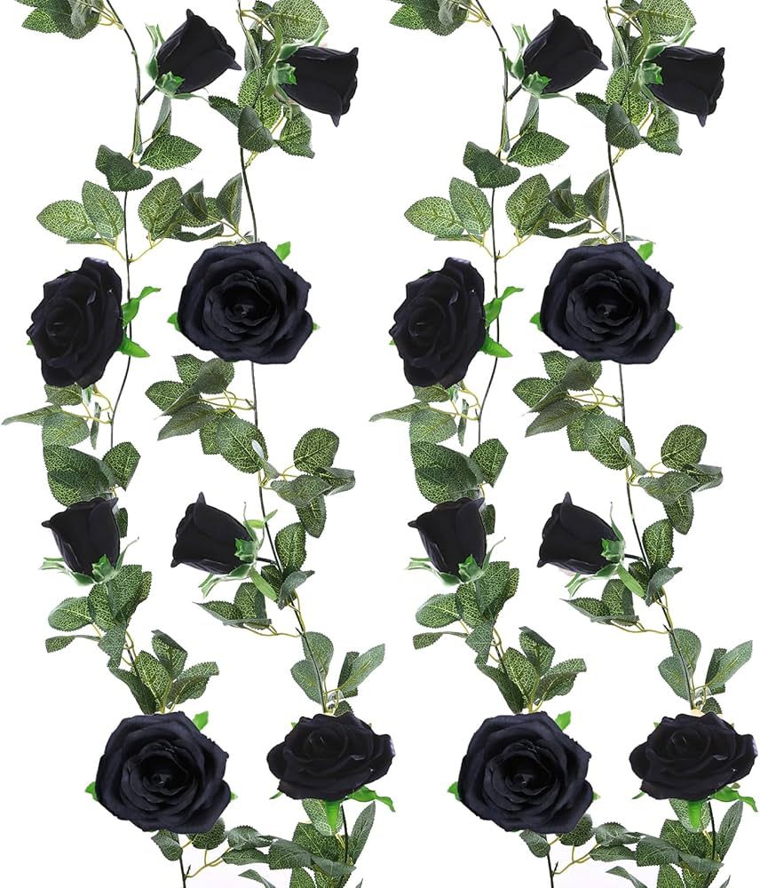 Felice Arts 2 Pack Black Artificial Flower Garland 13 FT Fake Rose Vine Hanging Rose Garland for ... | Amazon (US)