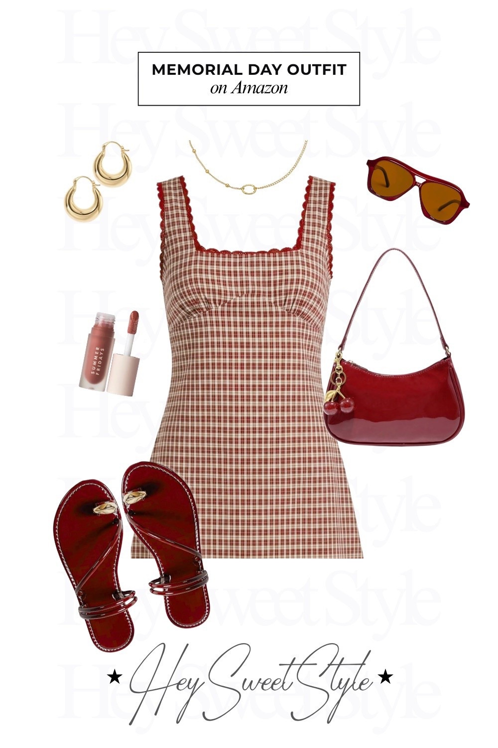 Burgundy gingham ♥️ | 12 Memorial Day Outfits on Amazon 🇺🇸⭐️