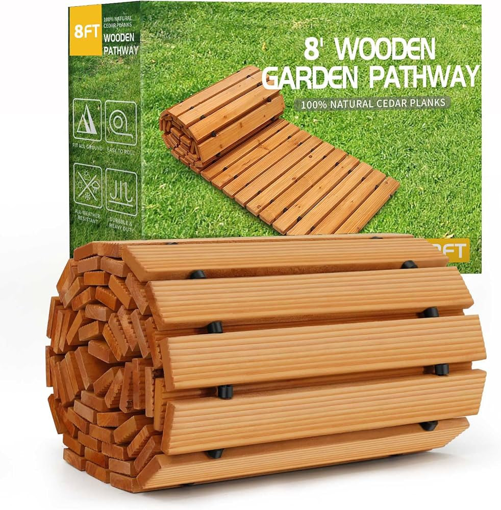 RELIANCER 8' Wooden Garden Pathway,Outdoor Roll Out Cedar Straight Walkway,Patio Path Decorative ... | Amazon (US)