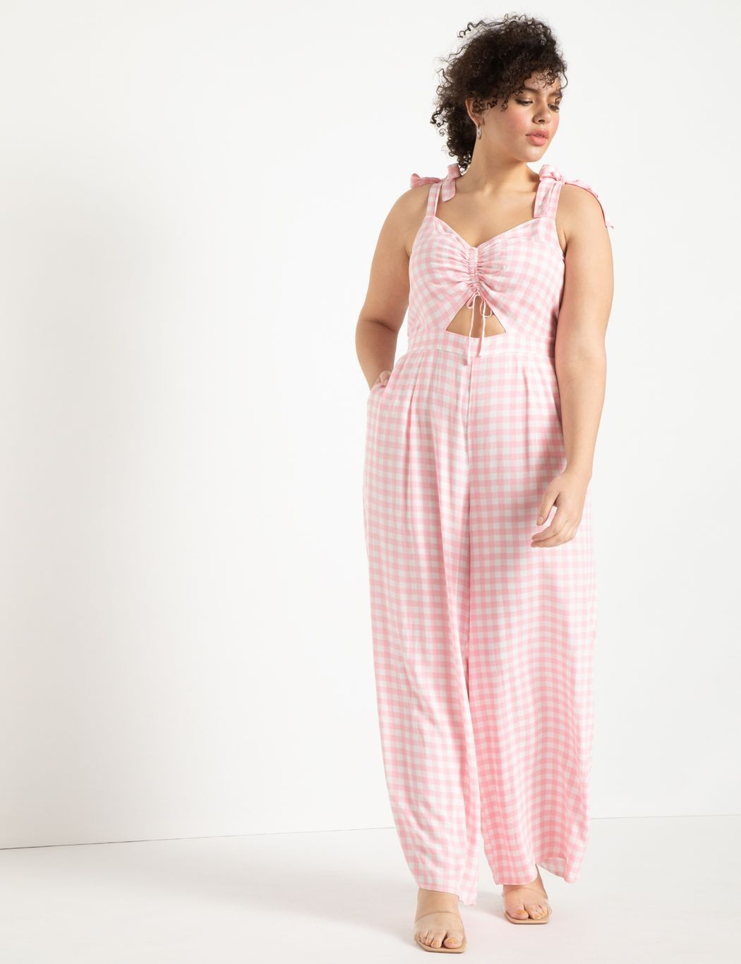 Printed Cinched Bodice Jumpsuit with Cutout | Eloquii