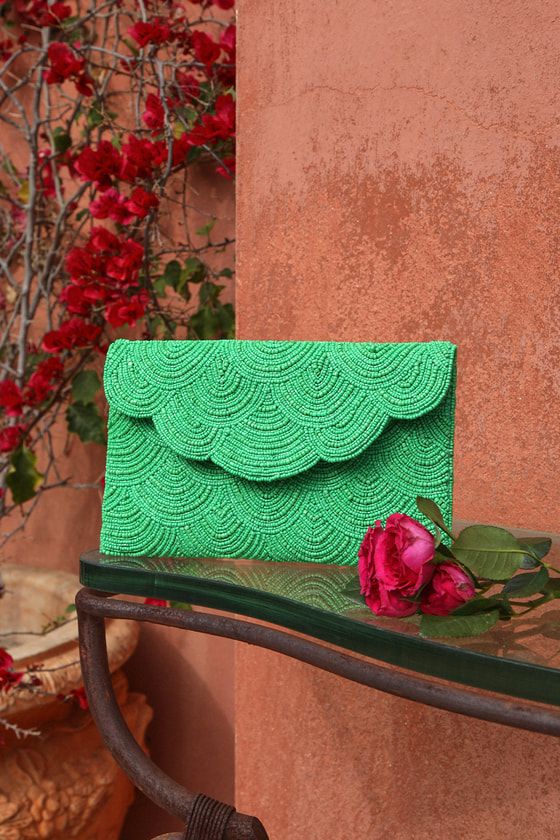 Deco Designs Green Beaded Scalloped Clutch | Lulus (US)