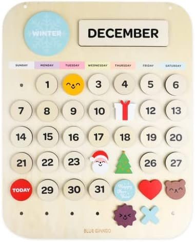 BLUE GINKGO Wooden Kids Calendar - Montessori Calendar for Kids to Learn Seasons, Months and Days... | Amazon (US)