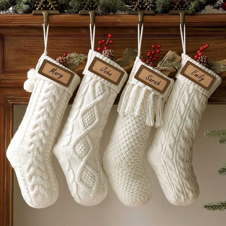 Farmhouse Knitted Personalized Christmas Stockings: 4 Pcs 18 Inch Rustic Cable Knit Fireplace Sto... | Amazon (US)