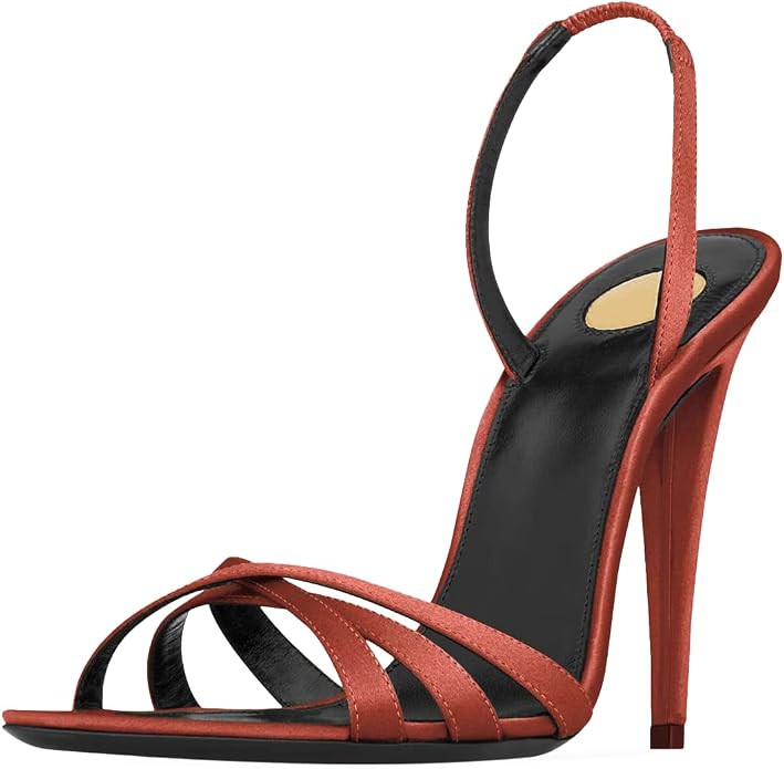 Strappy Satin Slingback Heels for Women Open Toe Stiletto High Heel Sandals Elastic Ankle Strap 4... | Amazon (US)