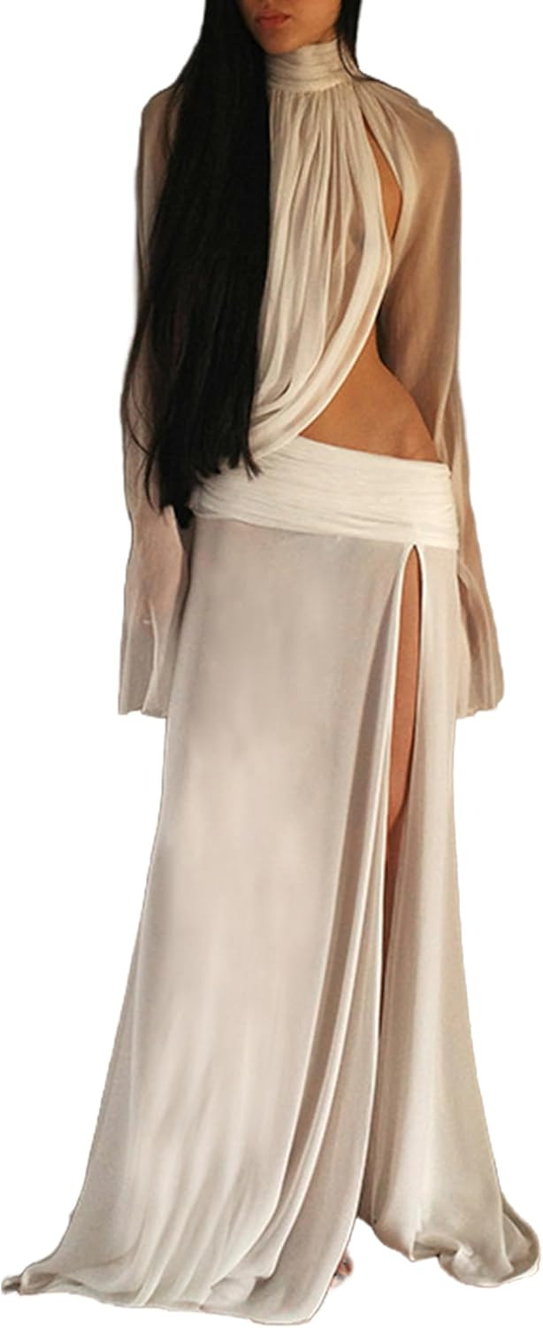 Elegant Skirt Set for Women Hollow Slit Side Maxi Skirt Sets Trendy Sexy Two Piece Outfits | Amazon (US)
