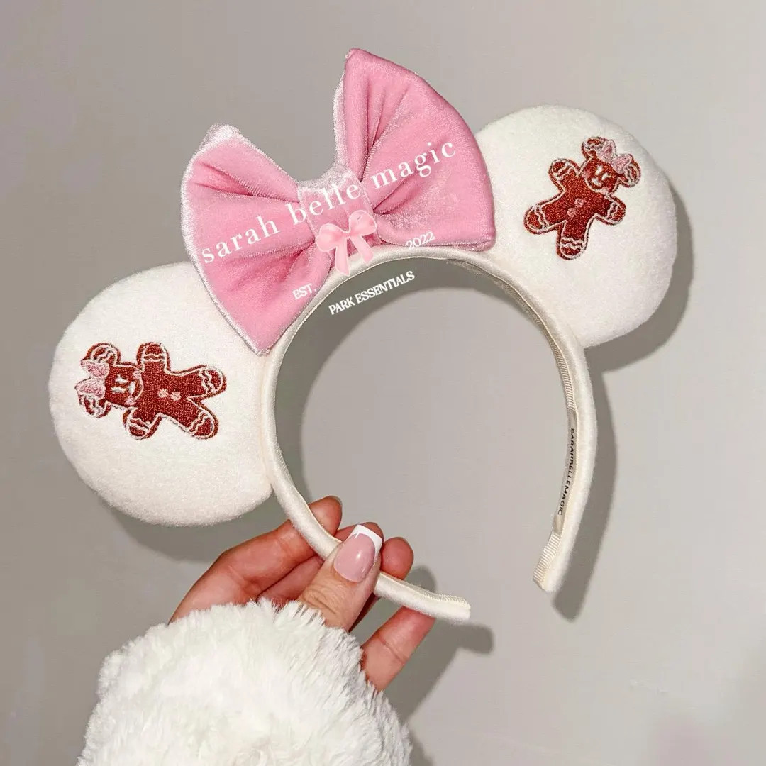 Embroidered Gingerbread Mouse Ears | Light Pink and Copper Christmas Inspired Headband - Etsy | Etsy (US)