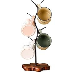 Coffee Mug Holder, Mug Tree for Counter, Leaf Shaped with Wooden Base, Mug Rack Countertop, Coffe... | Amazon (US)
